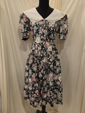 Vintage Style My Way Floral Tie Waist Cottagecore Romantic Midi Dress Sz 13/14
